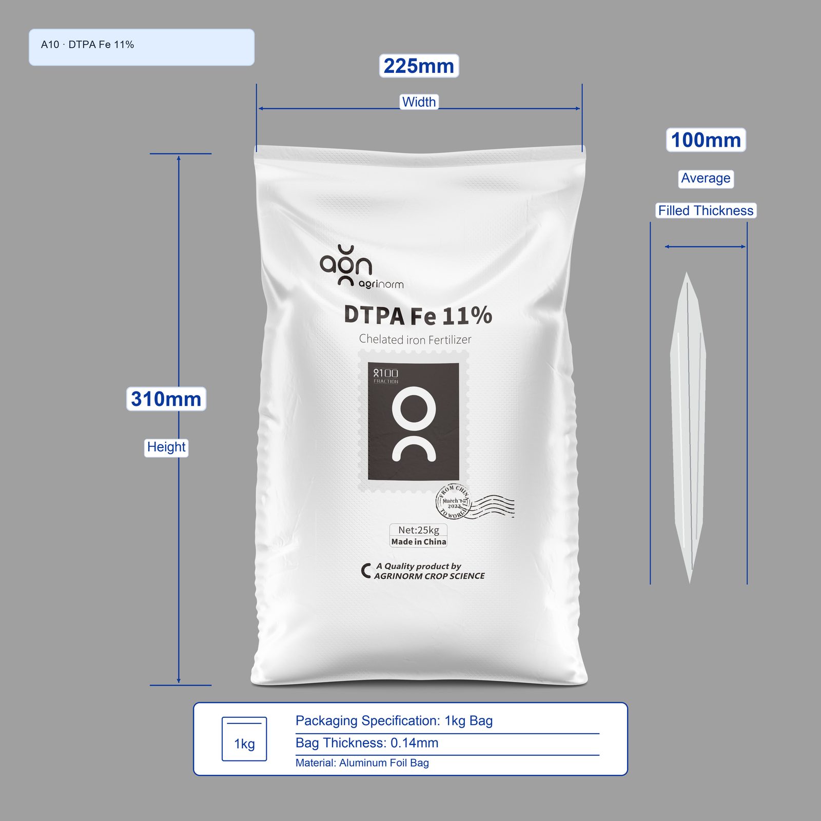 DTPA Fe 11% 1kg bag dimensions