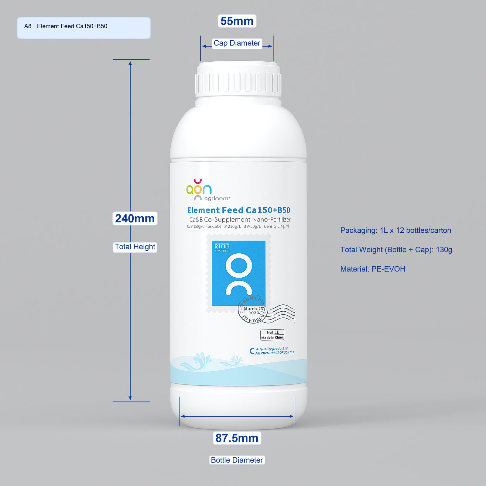 Element Feed Ca150+B50 1L bottle dimensions