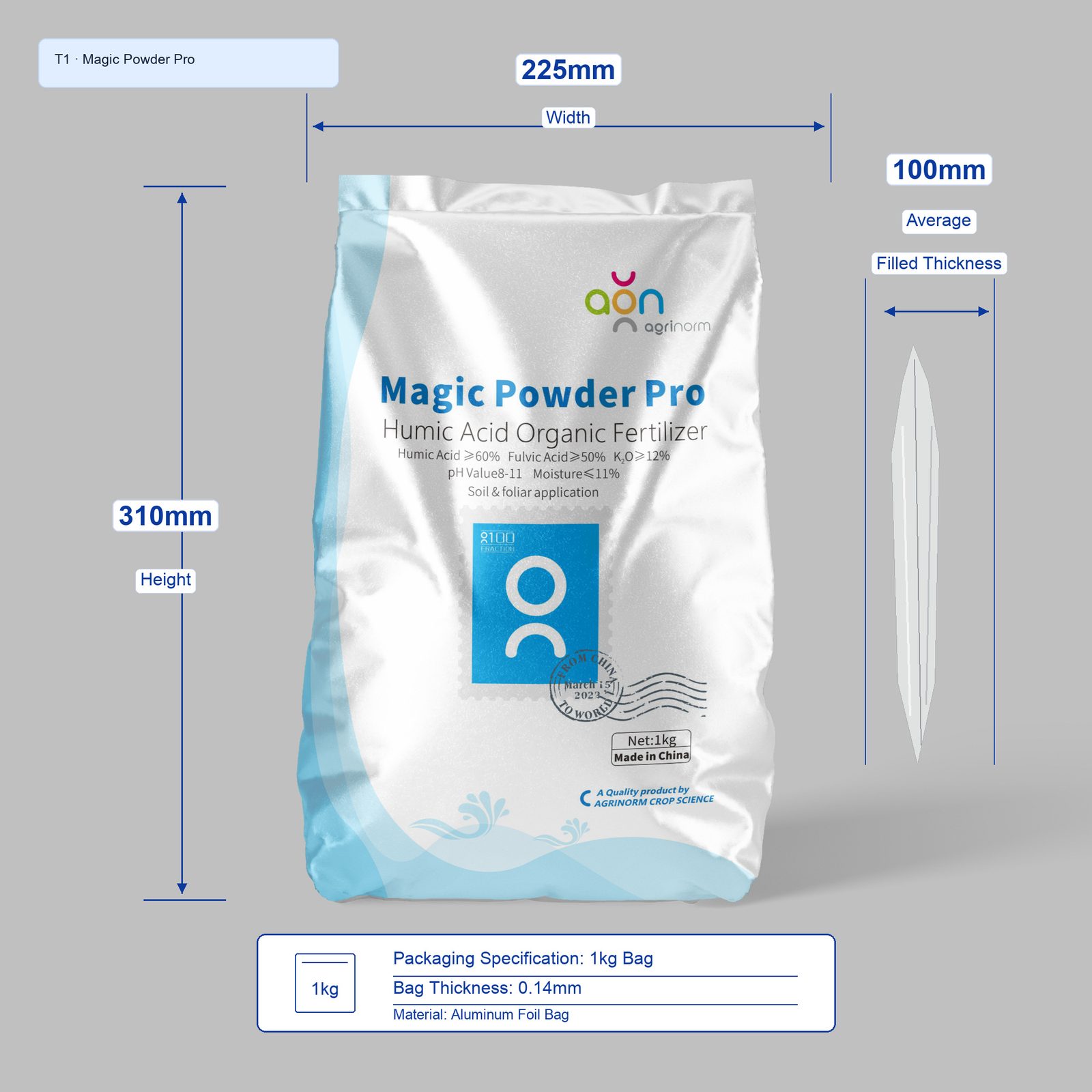 Magic Powder Pro 1kg bag dimensions