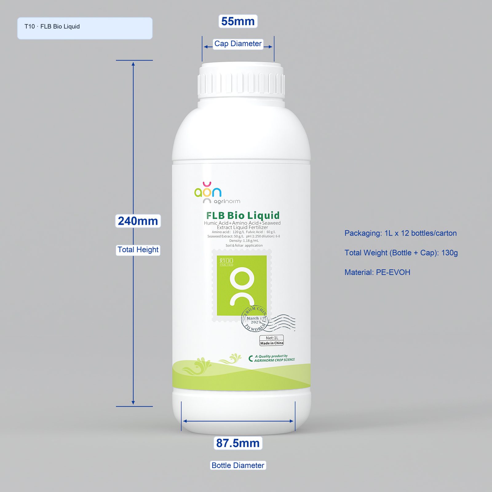FLB Bio Liquid 1L bottle dimensions