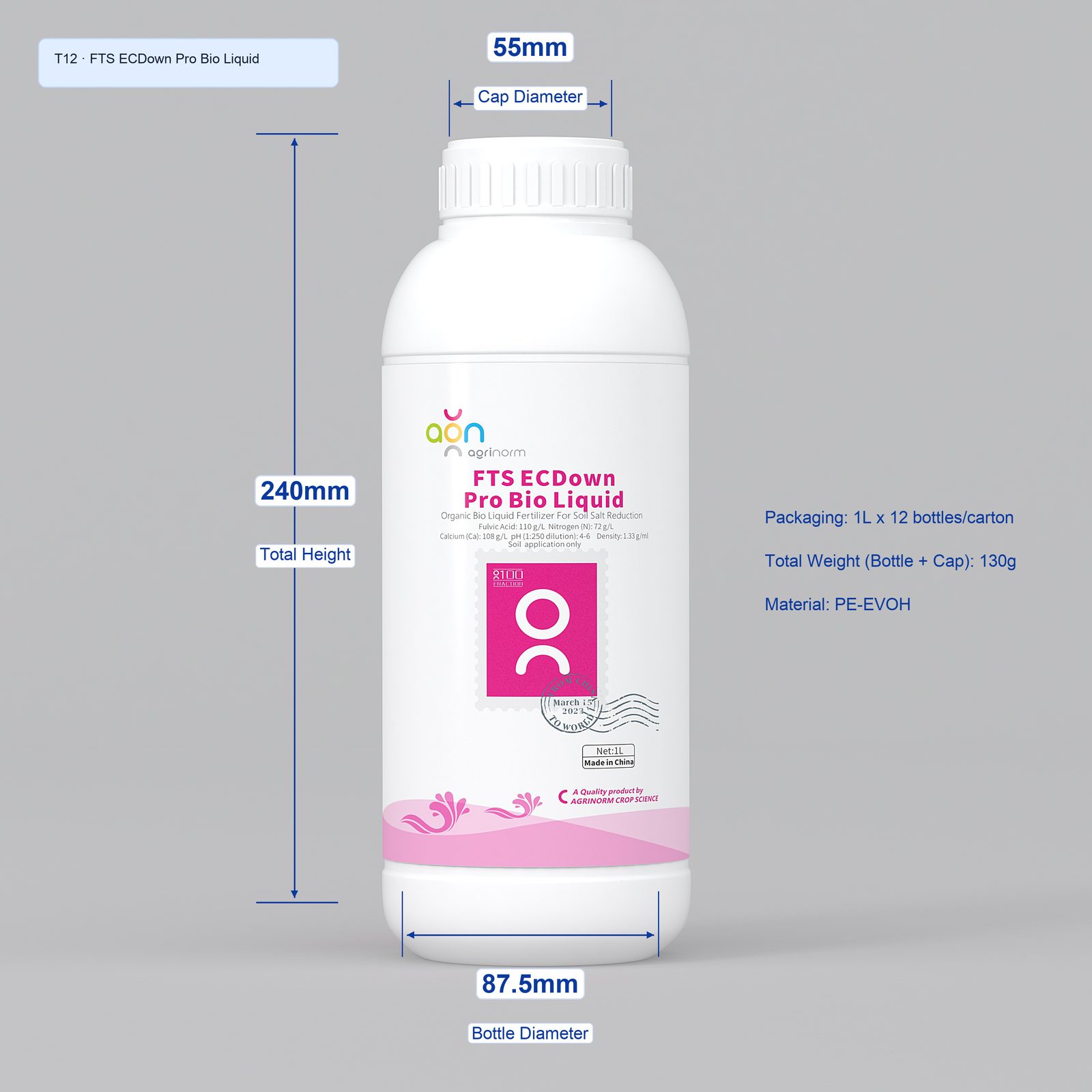 FTS ECDown Pro Bio Liquid 1L bottle dimensions