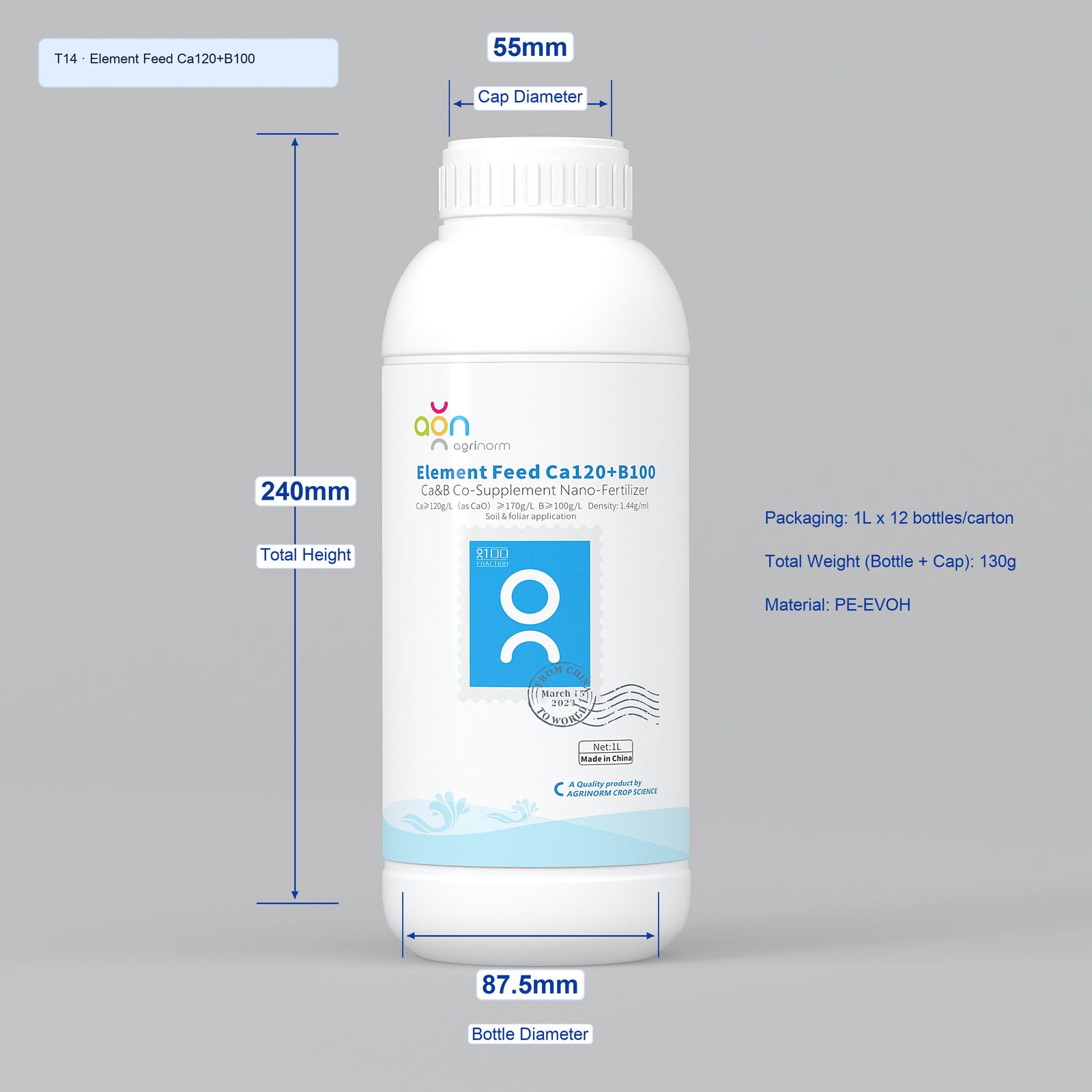 Element Feed Ca120+B100 1L bottle dimensions