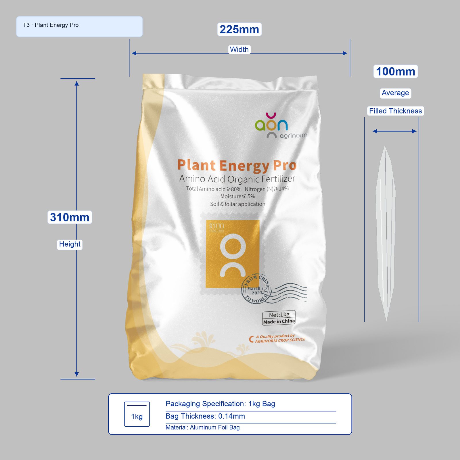 Plant Energy Pro 1kg bag dimensions