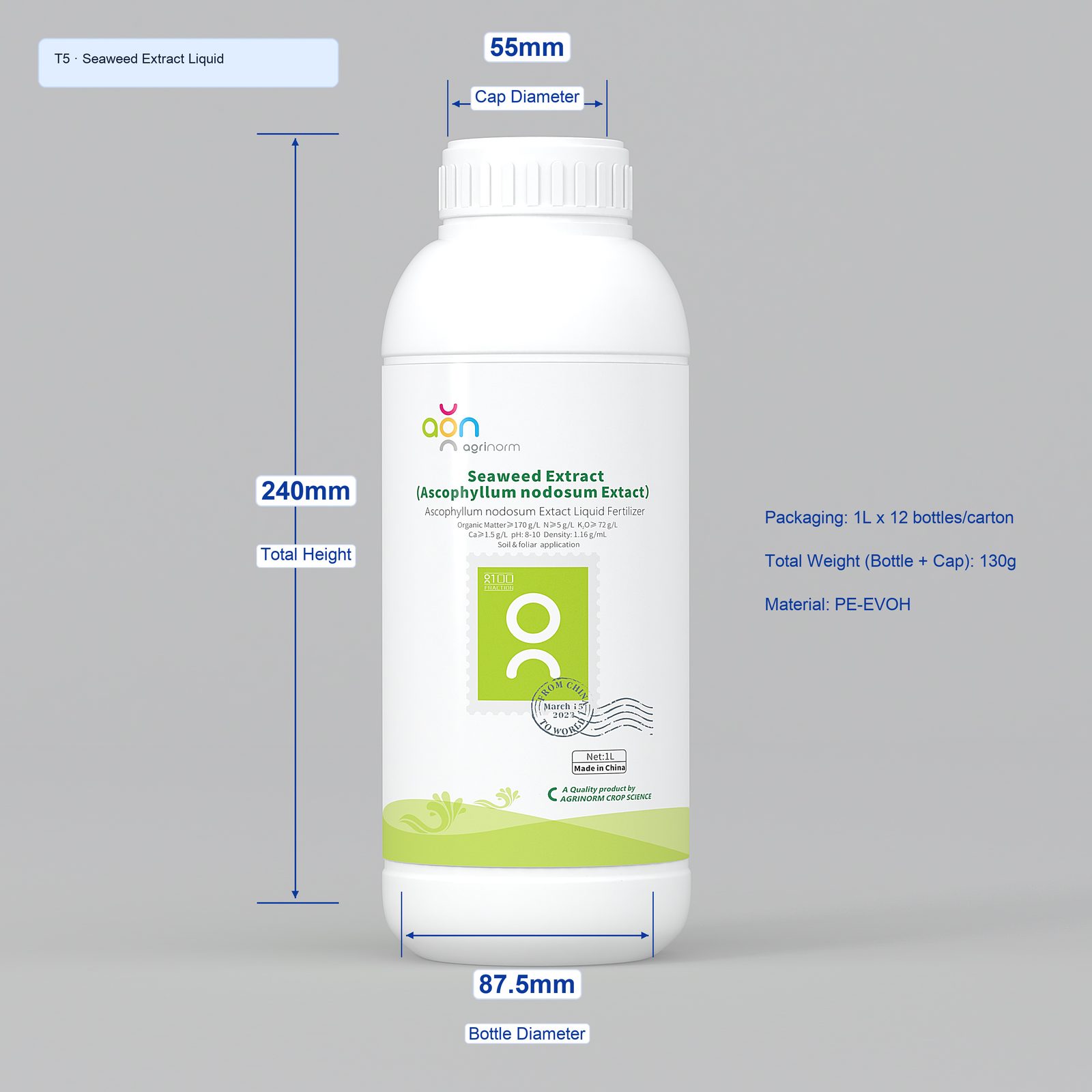 Seaweed Extract Liquid 1L bottle dimensions