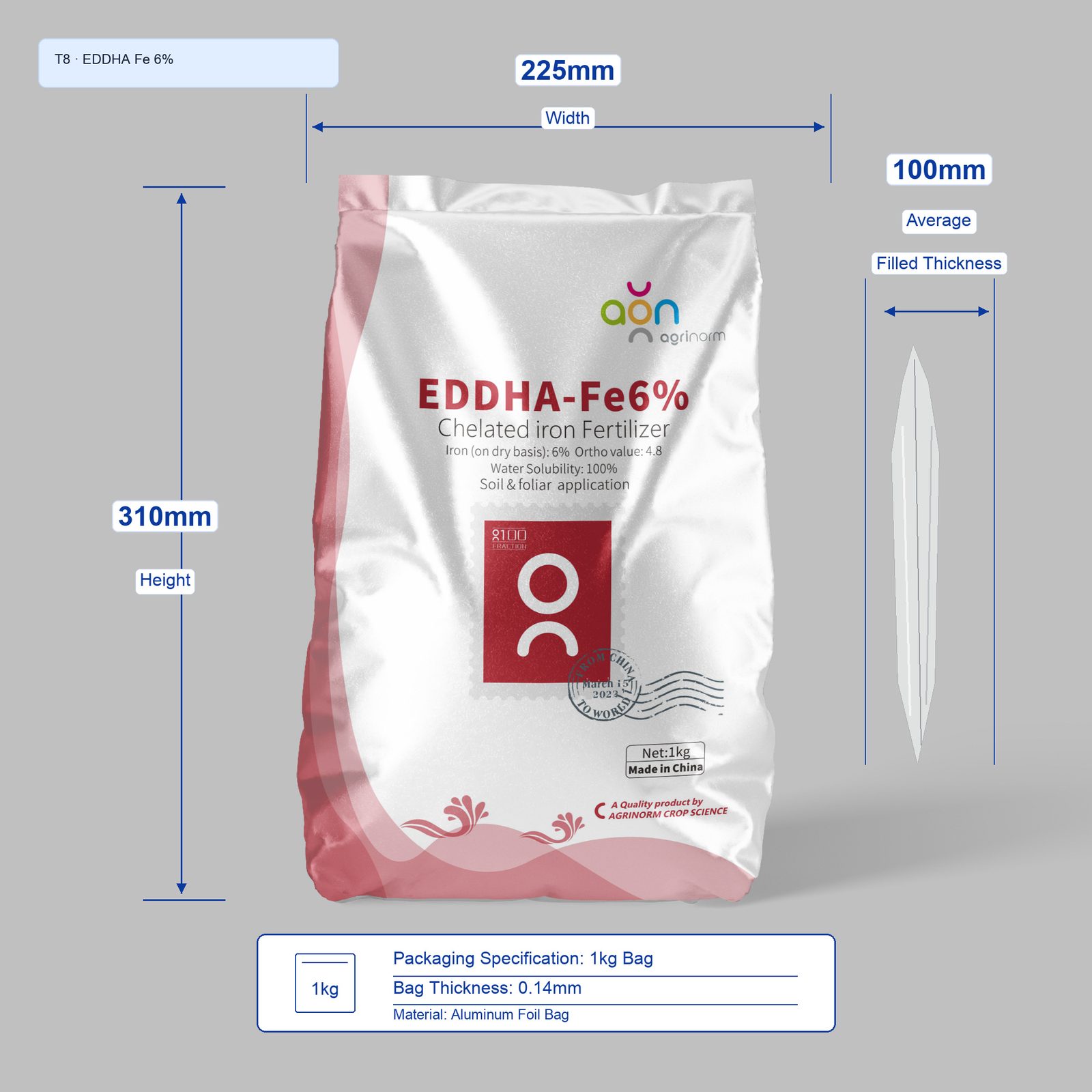 EDDHA Fe 6% 1kg bag dimensions