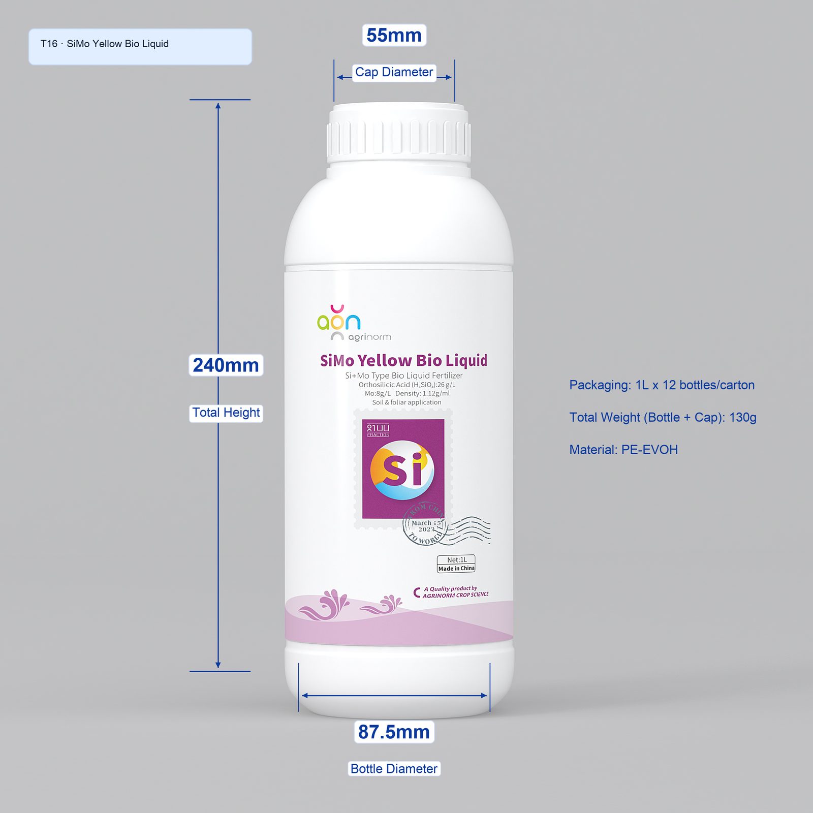 SiMo Yellow Bio Liquid 1L bottle dimensions