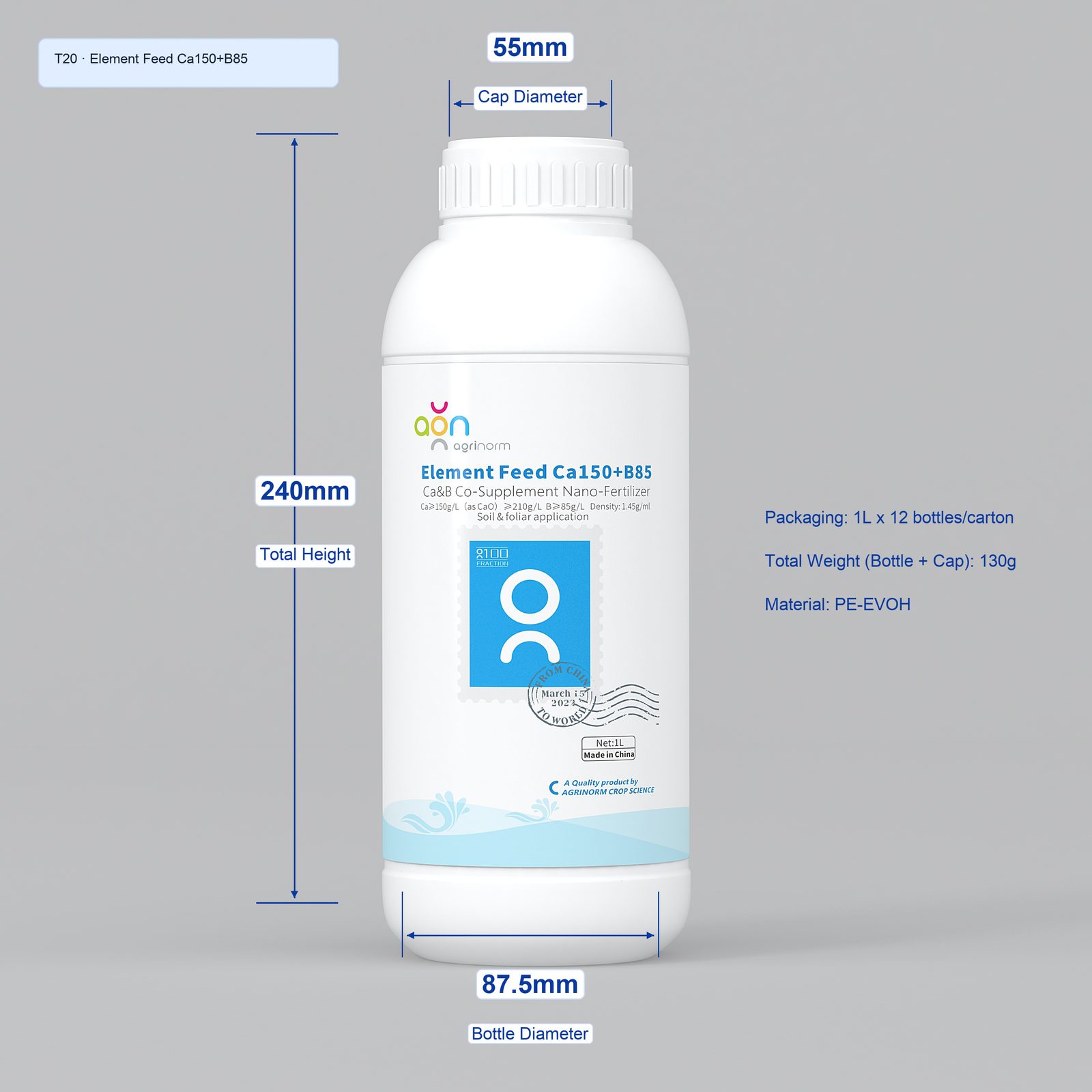 Element Feed Ca150+B85 1L bottle dimensions