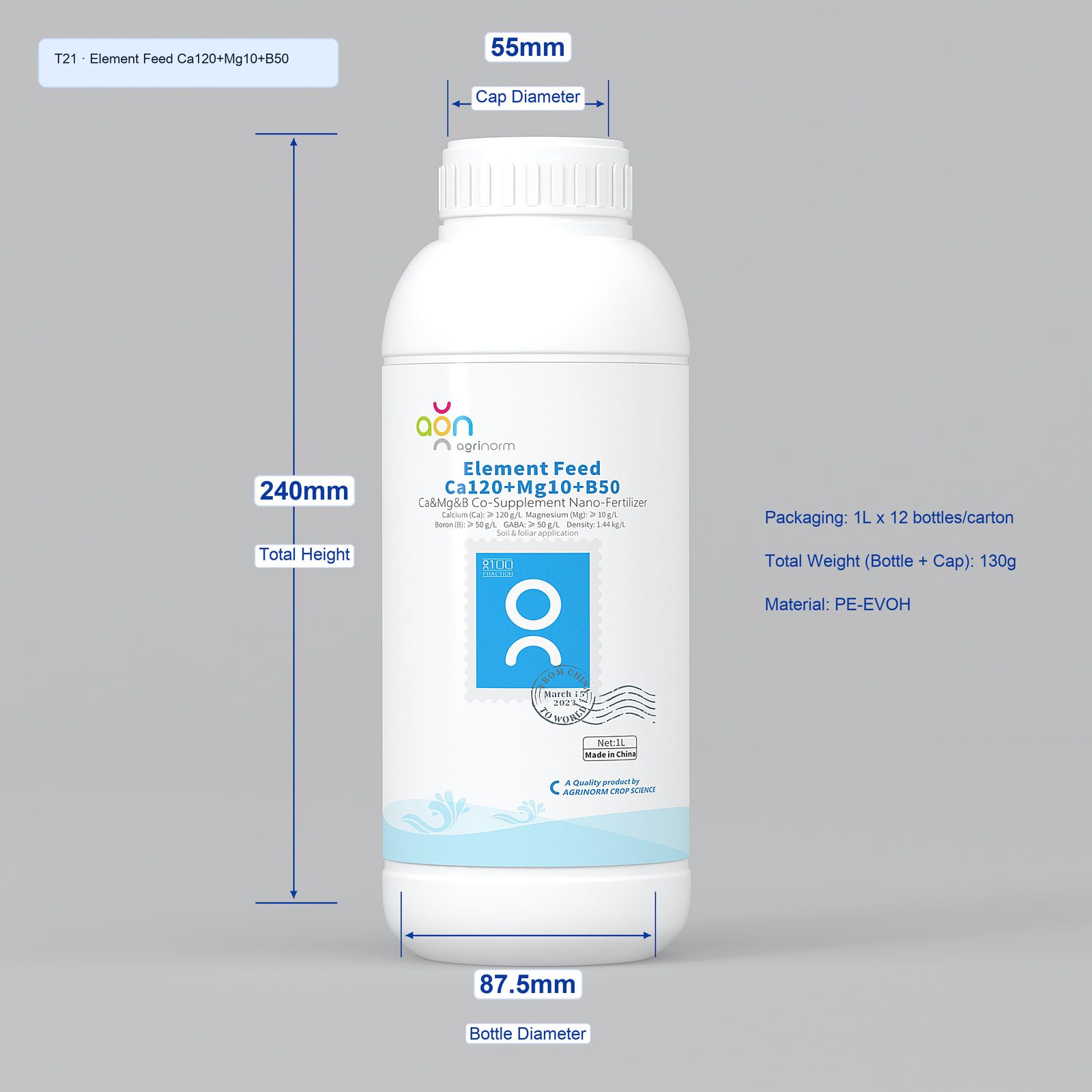 Element Feed Ca120+Mg10+B50 1L bottle dimensions