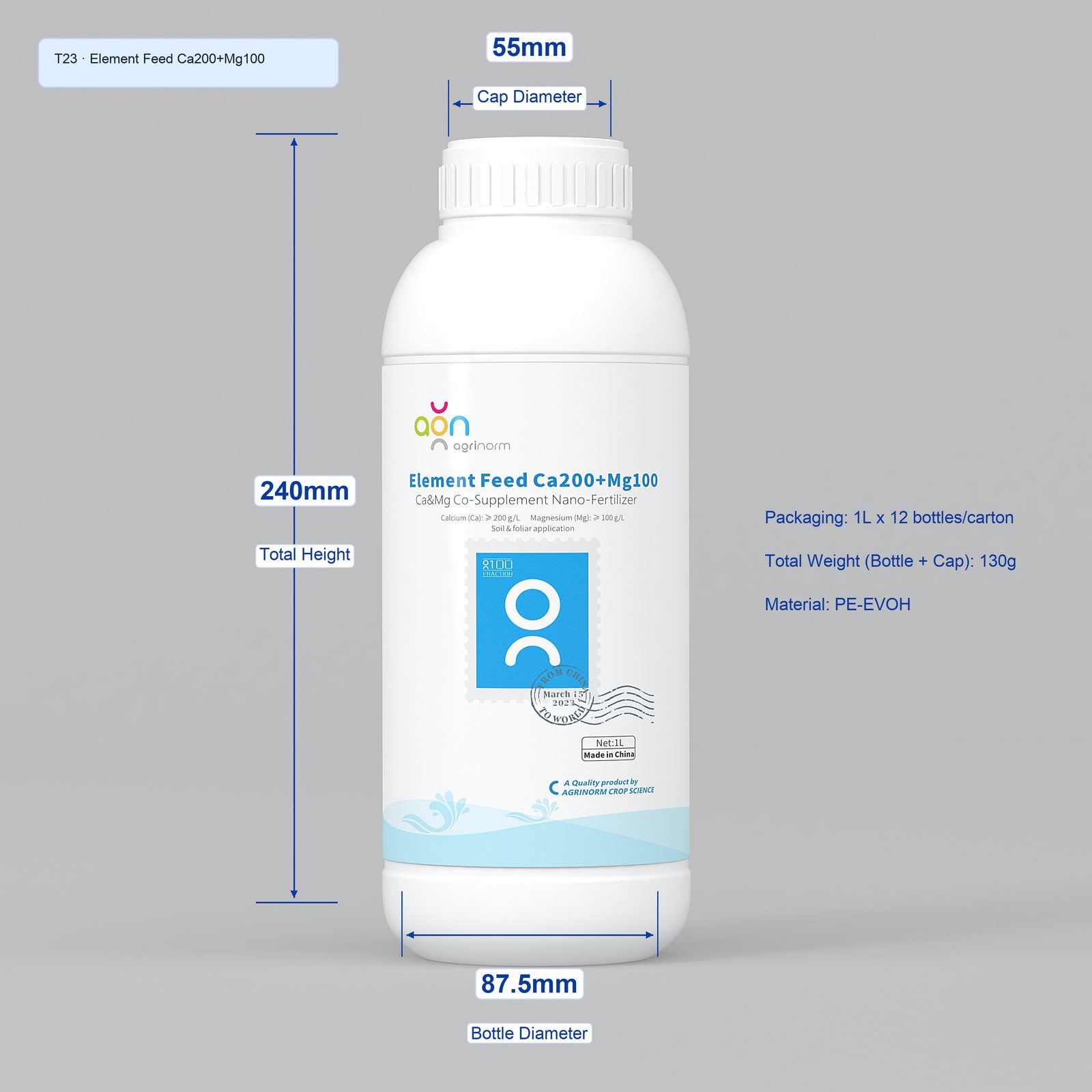 Element Feed Ca200+Mg100 1L bottle dimensions